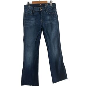7 For All Mankind Women's Dark Blue Bootcut Jeans whiskering raw hem sz 31